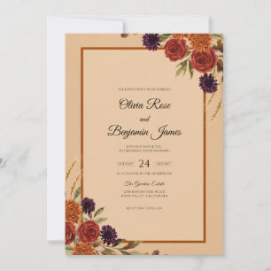 Vintage Maroon Purple Dahlia Wedding Invitation