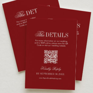 Vintage Maroon Wedding Details Qr Code Enclosure Card