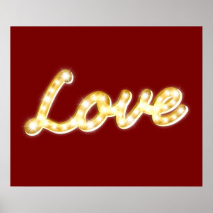 Vintage Marquee Lights Love Poster - red