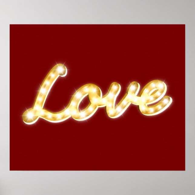 Vintage Marquee Lights Love Poster - red (Front)
