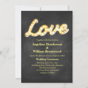 Vintage Marquee Lights Wedding Invite - chalkboard
