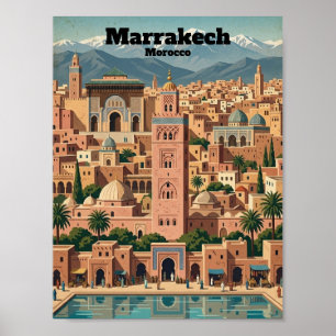 Vintage Marrakech Morocco Architecture Travel Poster