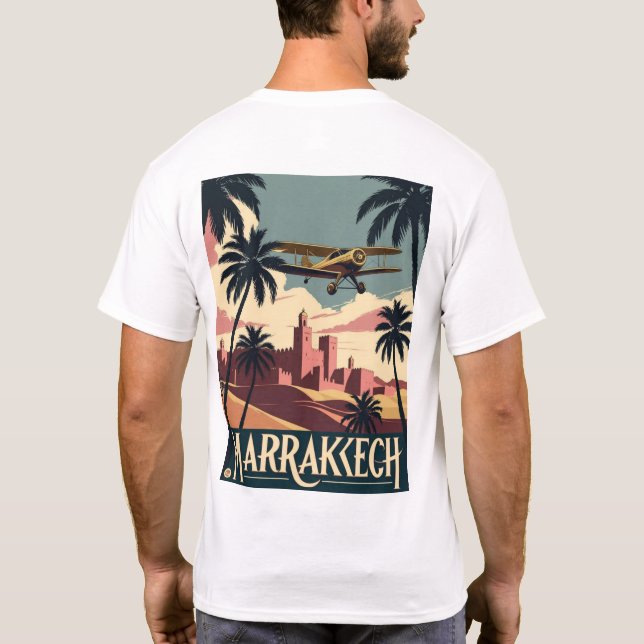 Vintage Marrakech Skyline and Aeroplane T-Shirt (Back)