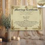 Vintage Marriage Certificate Poster<br><div class="desc">An aged Vintage look design with text fields for you wedding information. Customise your own Marriage certificate by filling in your information in the easy template.</div>