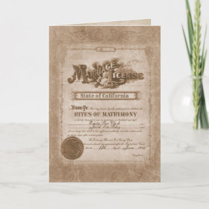 Vintage Marriage Certificate Wedding card