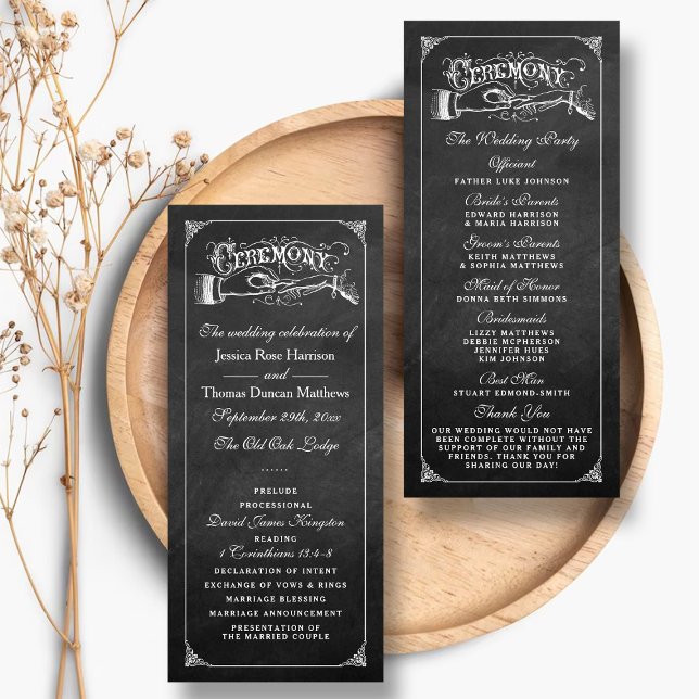 Vintage Marriage Chalkboard Wedding Program Rack Card (Creator Uploaded)