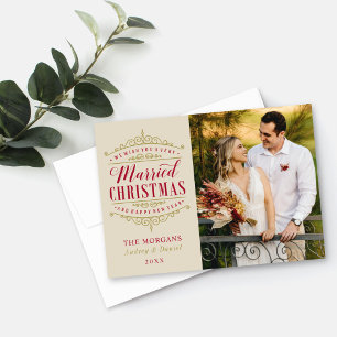 Vintage Married Christmas Wedding Photo Holiday Card