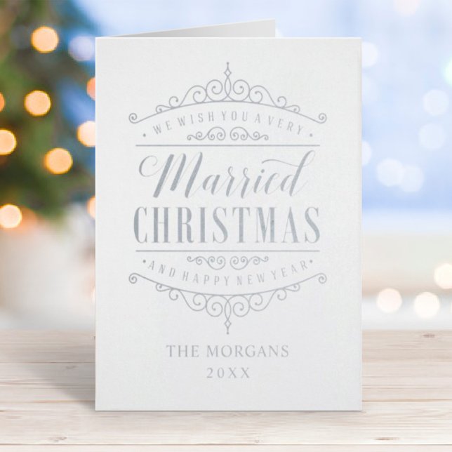 Vintage Married Christmas Wedding Photo Holiday Foil Card (Creator Uploaded)