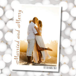 Vintage Married & Merry Minimal Gingerbread Brown Holiday Card
