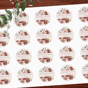 Vintage Marsala Blush Pewter Floral Classic Round Sticker