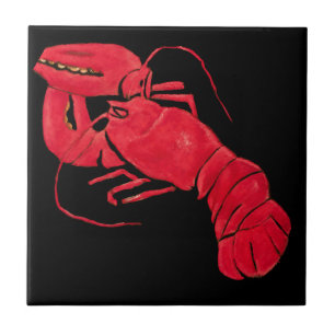 Vintage Marsden Hartley Red Lobster on Black Art Ceramic Tile