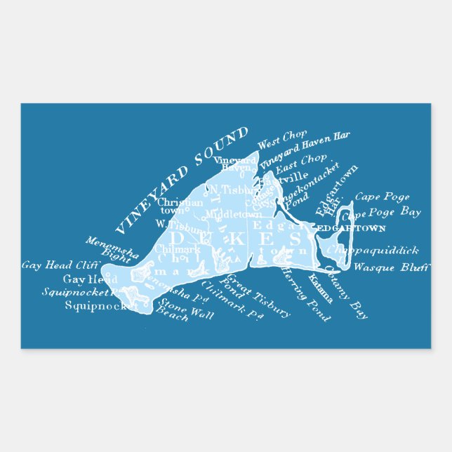 Vintage Martha's Vineyard, light blue + white Rectangular Sticker (Front)
