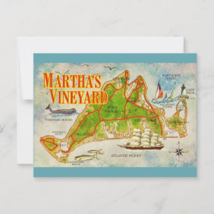 Vintage Martha's Vineyard Map Postcard