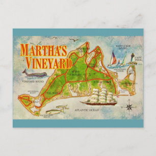 Vintage Martha's Vineyard Map Postcard