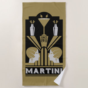 Vintage Martini Art Deco Beach Towel