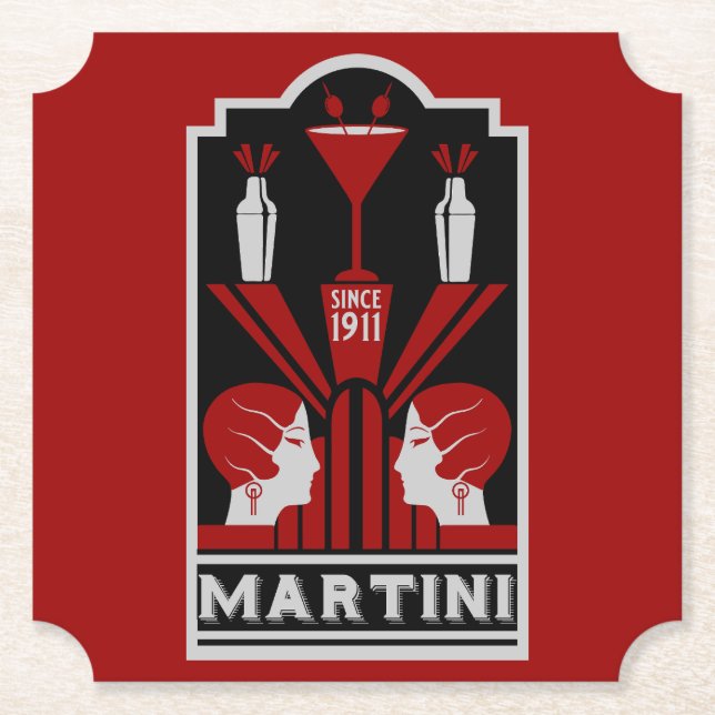 Vintage Martini Art Deco Paper Coaster (Front)