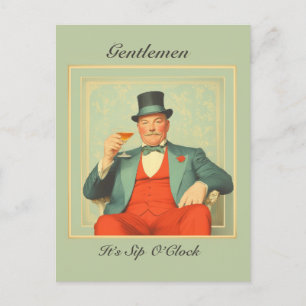 Vintage Martini Dandy - Gentlemen It's Sip O'Clock Postcard