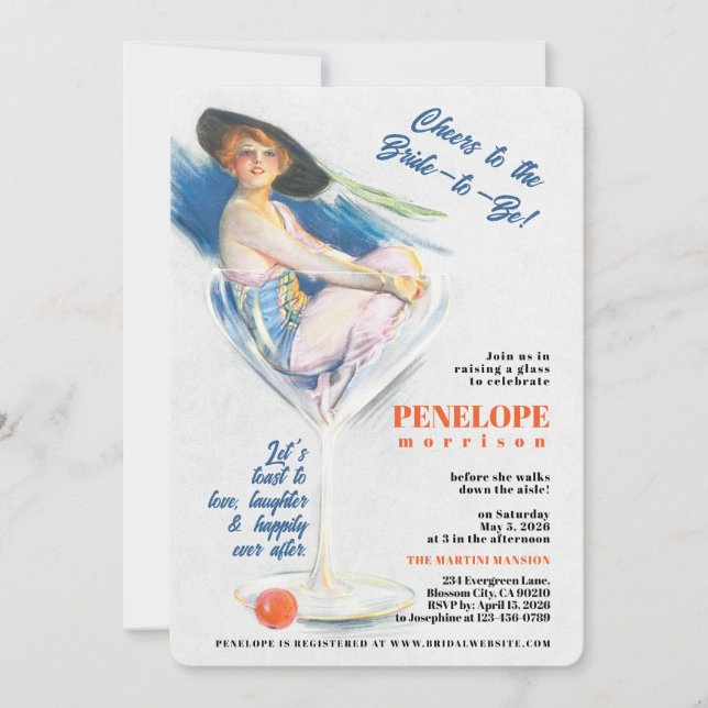 Vintage Martini Girl Bachelorette Party Invitation (Front)