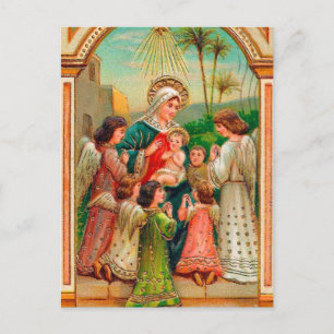 Vintage Mary Baby Angels Christmas postcard