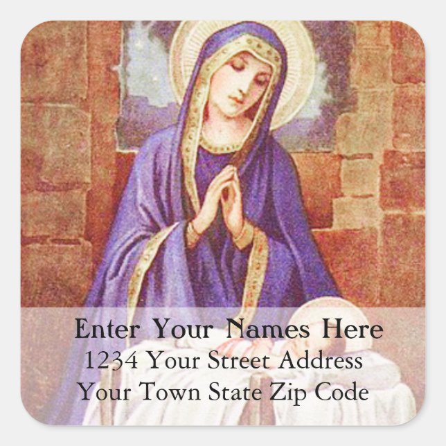 Vintage Mary With Jesus Christmas Address Label (Front)