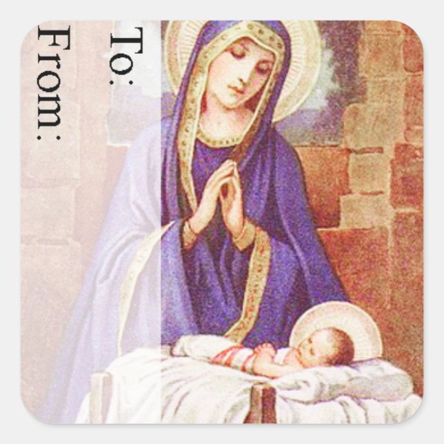 Vintage Mary With Jesus Christmas Gift Tag (Front)
