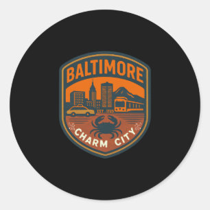 Vintage Maryland Ltimore Charm City Retro Crab Sky Classic Round Sticker