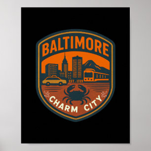 Vintage Maryland Ltimore Charm City Retro Crab Sky Poster
