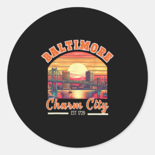 Vintage Maryland Ltimore Charm City Trip Retro Sky Classic Round Sticker