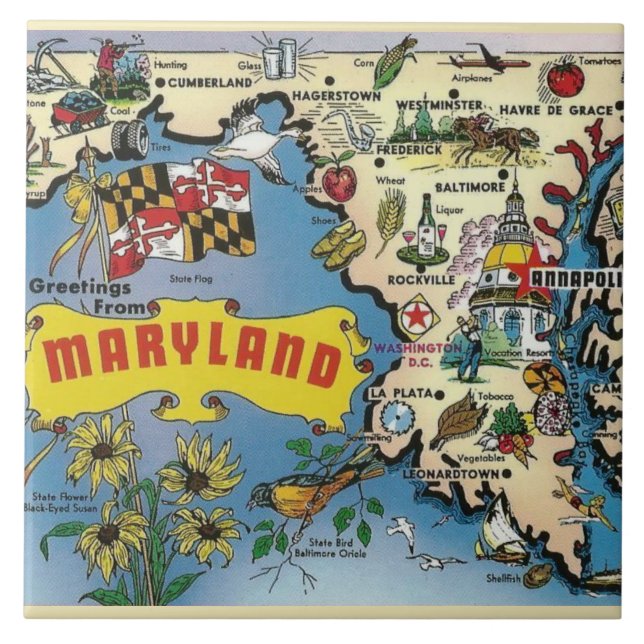 Vintage Maryland Map Ceramic tile (Front)