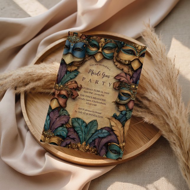 Vintage Masked Mardi Gras Masquerade Invitation (Creator Uploaded)