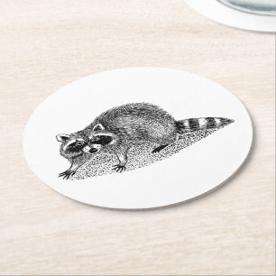 Vintage Masked Racoon Round Paper Coaster
