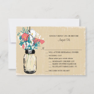 Vintage Mason Jar Calla Lily Wildflowers RSVP Card