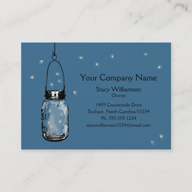 Vintage Mason Jar & Fireflies Business Card (Front)