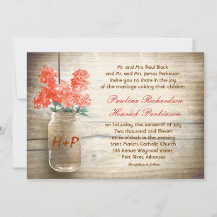 vintage mason jar & flowers wedding invitation