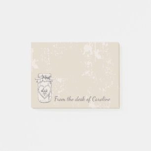 Vintage Mason Jar Hearts Country Brown Tan Love Post-it Notes