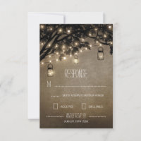 Vintage Mason Jar Oak Tree Wedding RSVP Cards
