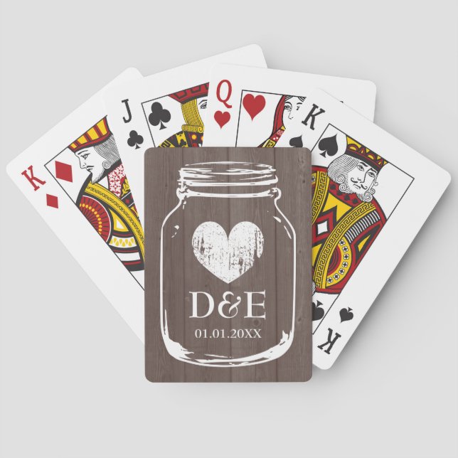 Vintage mason jar playing cards wedding favour (Back)