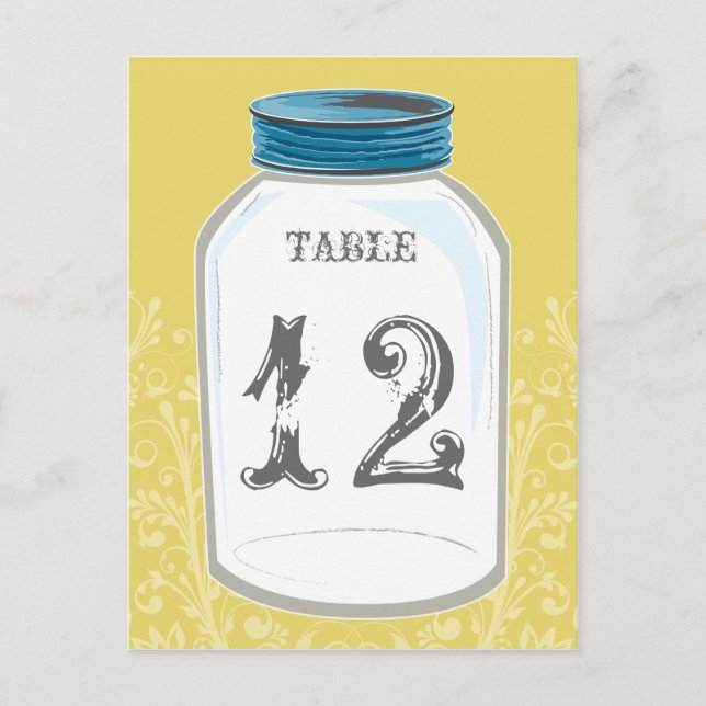 Vintage Mason Jar Table Number Card (Front)