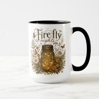 Vintage Mason Jar with Glowing Fireflies Mug