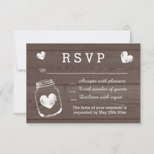Vintage mason jar wood grain RSVP wedding cards