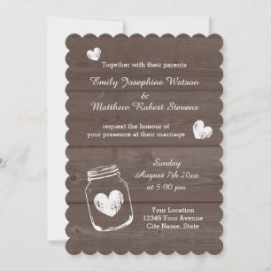 Vintage mason jar wood grain wedding invitations