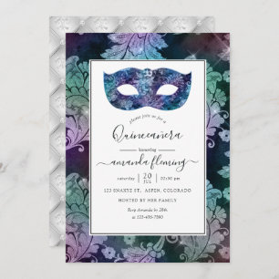 Vintage Masquerade Damask Quinceañera Invitation