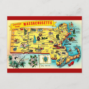 Vintage Massachusetts Map Postcard
