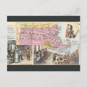 Vintage Massachusetts Map Postcard