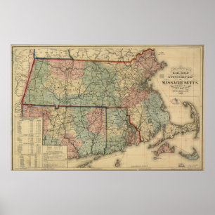 Vintage Massachusetts Railroad Map (1879) Poster