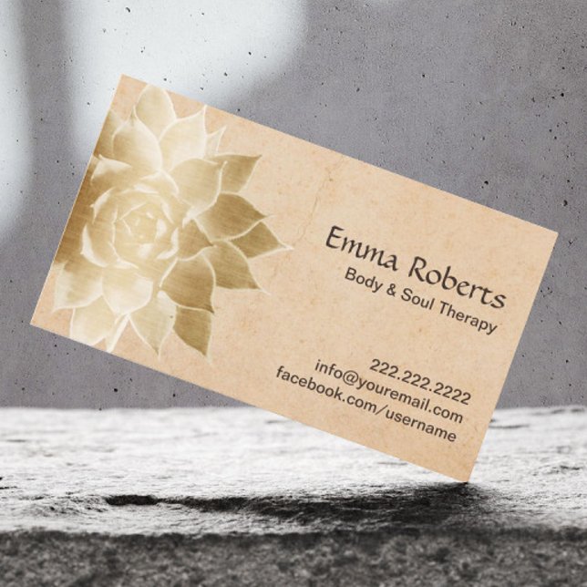 Vintage Massage Therapy Gold Lotus Business Card (Creator Uploaded)