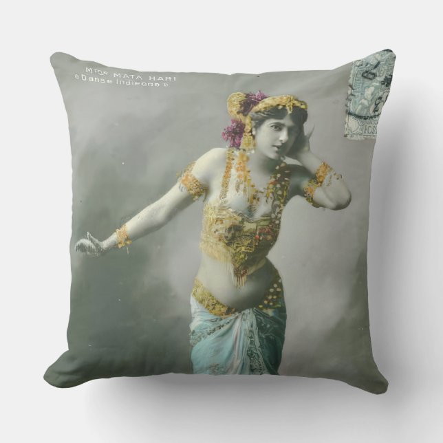 Vintage Mata Hari Postcard Cushion (Front)