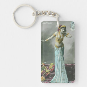 Vintage Mata Hari Postcard Key Ring