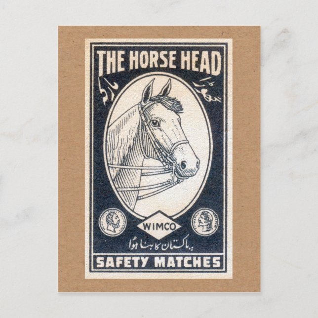 Vintage Match Label - The Horse Head Postcard (Front)