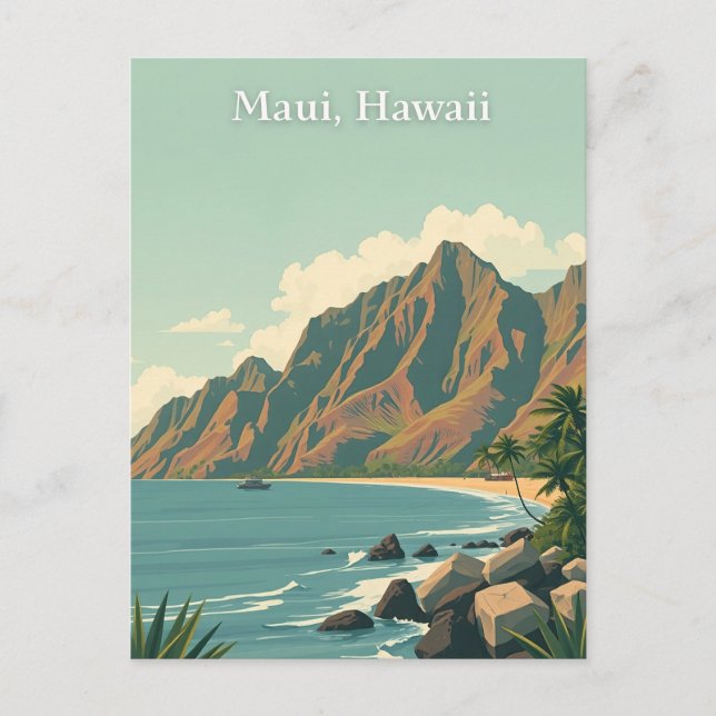 Vintage Maui, Hawaii Travel Illustration Postcard (Front)